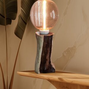 White and dark oak table lamp
