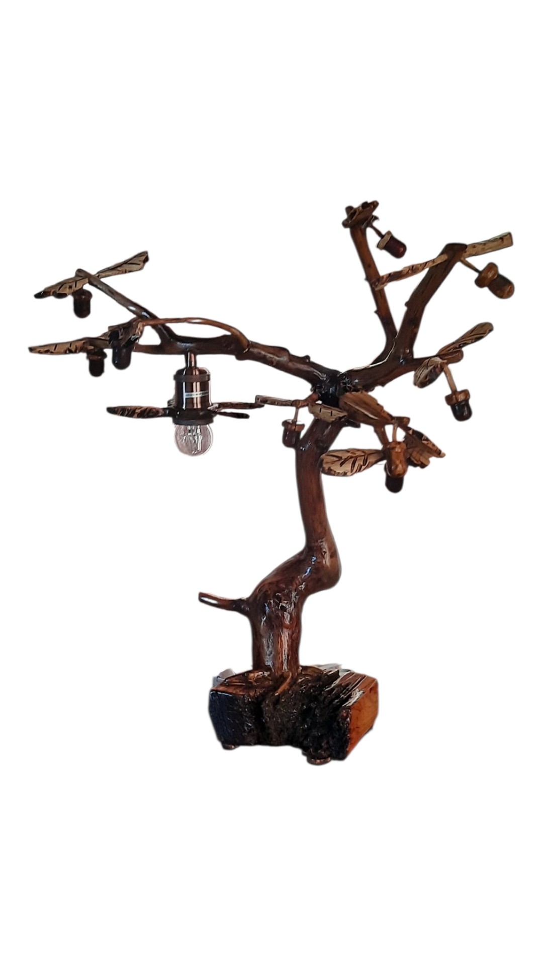 Century old oak handcrafted tree desk lamp with solid Oregon pine base - Image 2