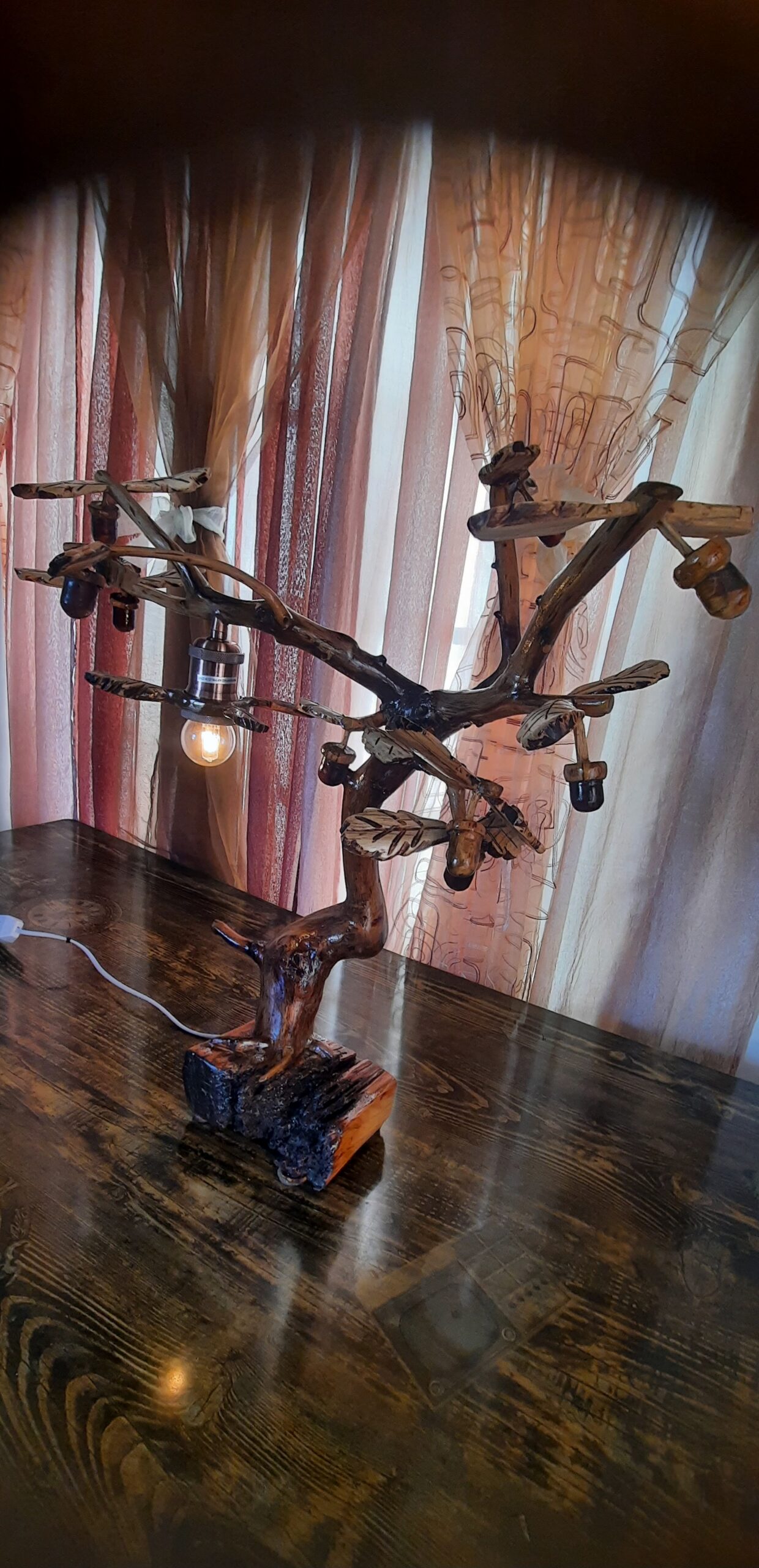 Century old oak handcrafted tree desk lamp with solid Oregon pine base - Image 4