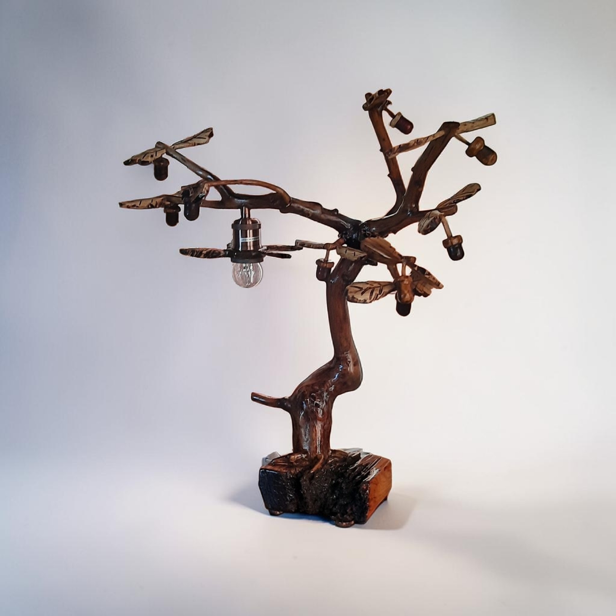Century old oak handcrafted tree desk lamp with solid Oregon pine base - Image 3